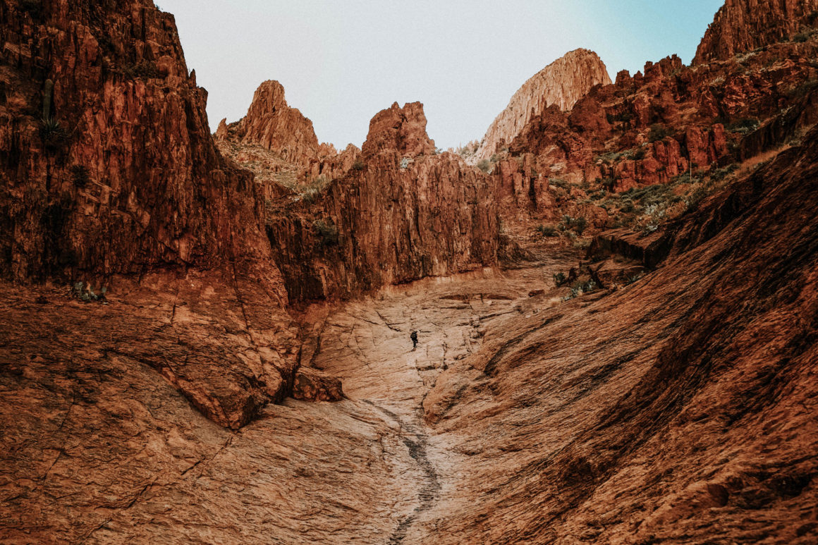 Hiker in Superstition Mountains Siphon Draw Trail