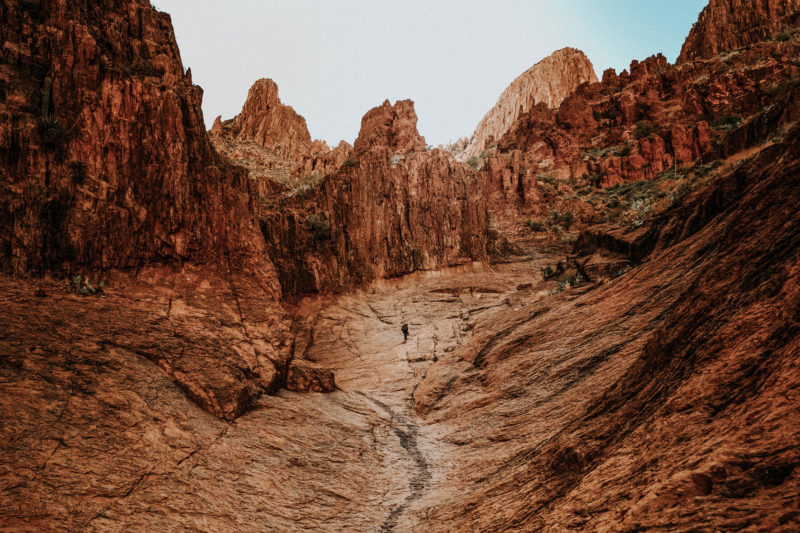 Hiker in Superstition Mountains Siphon Draw Trail